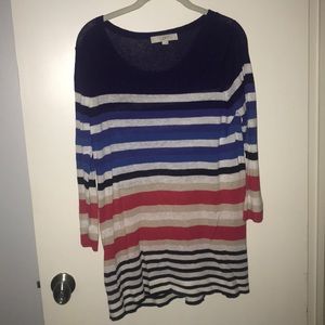 Striped linen 3/4 sleeve sweater
